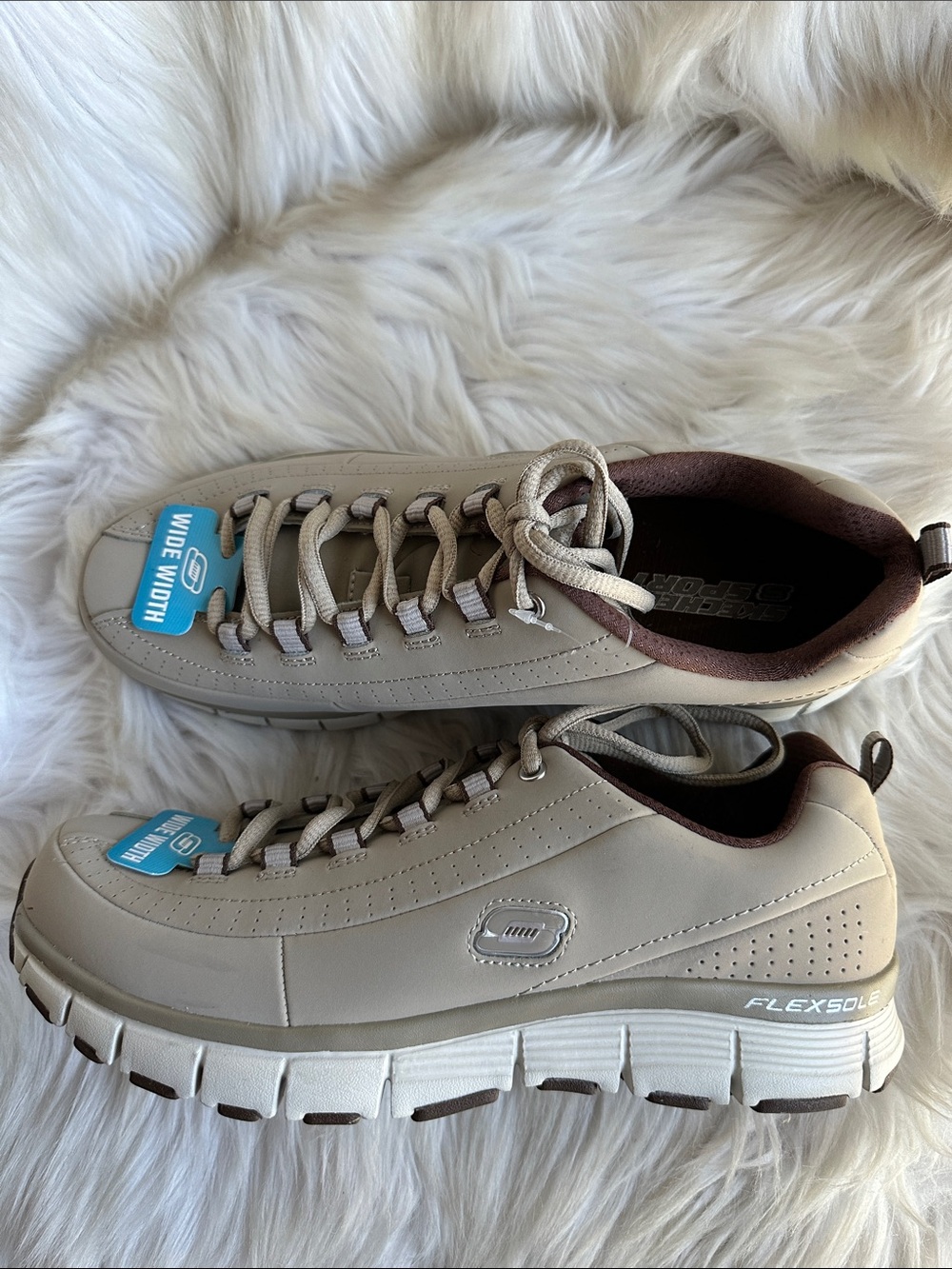 Skechers Taupe and Brown FlexSole Wide Width Sneakers